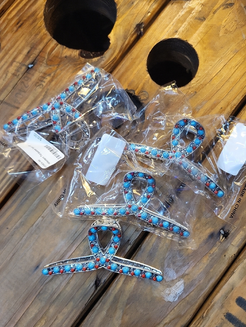 Turquoise & Coral Beaded Ribbon Hair Clip - Women Accessories